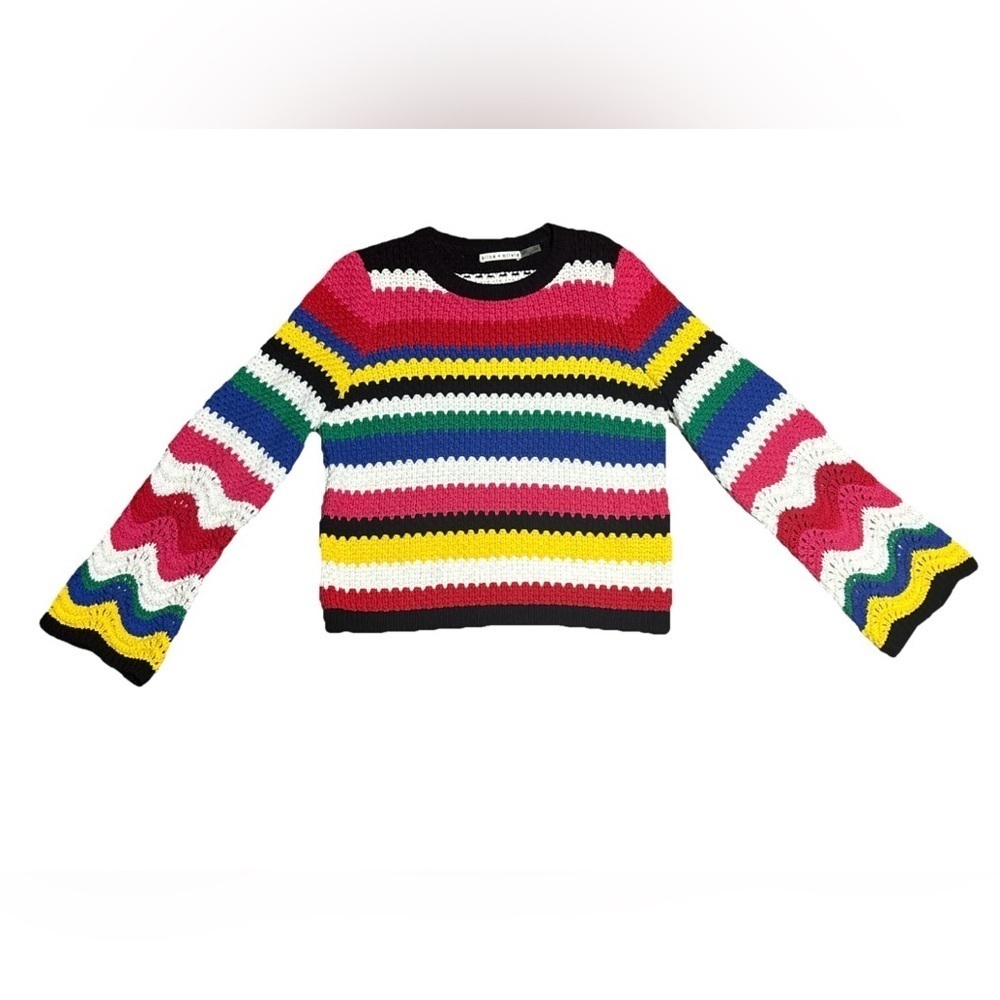 Alice + Olivia Rainbow Stripe Bell Sleeve Knit Sweater Medium